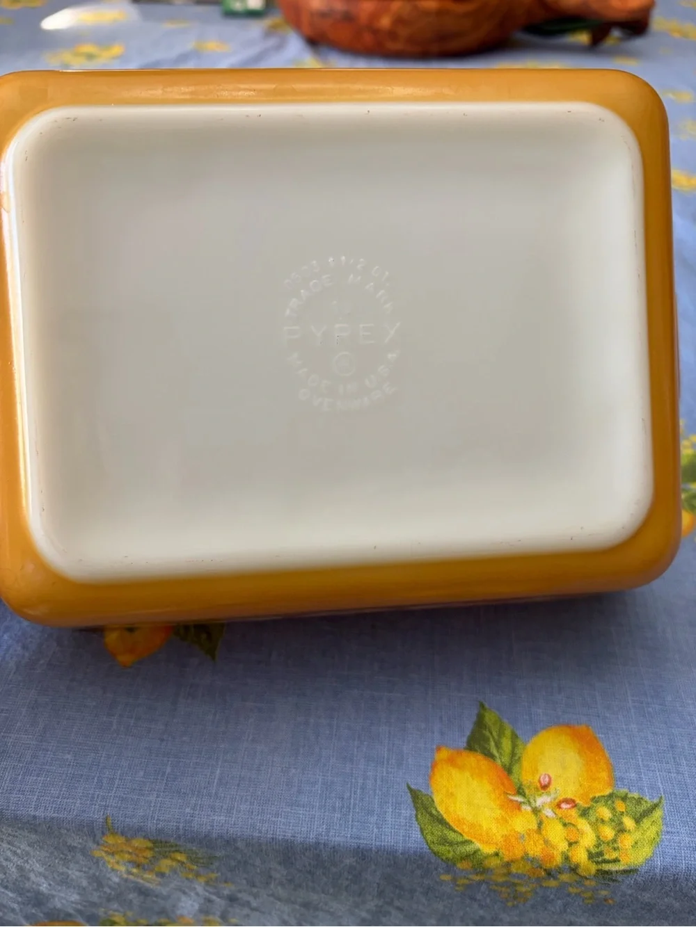 Pyrex Yellow Floral Casserole Dish with White Interior vintage